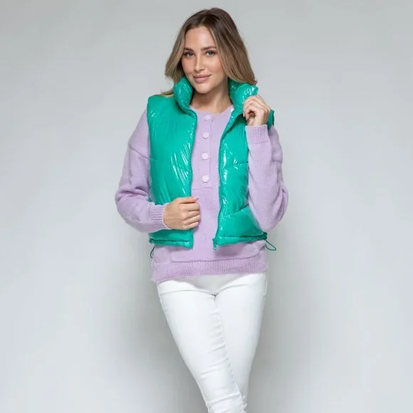 Snobbish Zip Up Turtleneck Shiny Quilted Vest - Picture 6 of 6